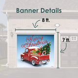 8' x 7' Red Truck Christmas Tree Garage Door Banner - Classic Holiday Cheer Décor