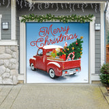 8' x 7' Red Truck Christmas Tree Garage Door Banner - Classic Holiday Cheer Décor