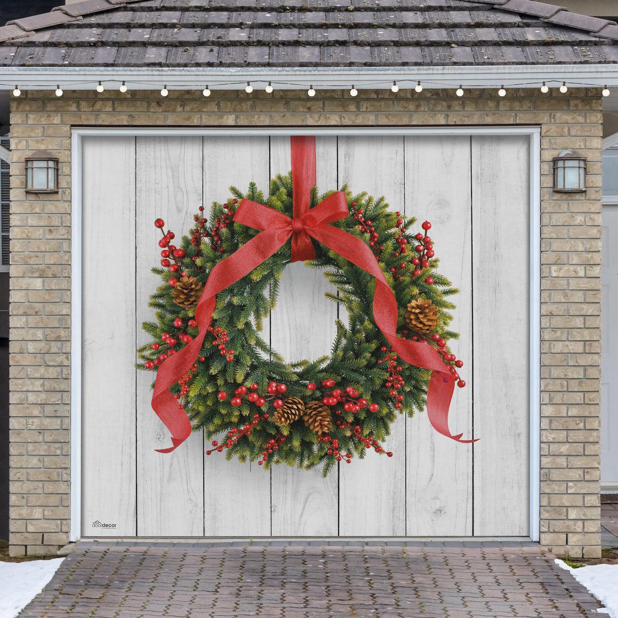 8' x 7' Charming Christmas Wreath Garage Door Banner - Heartwarming Holiday Outdoor Décor