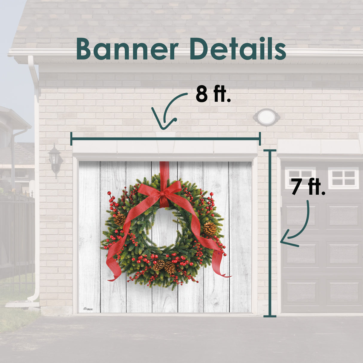 8' x 7' Charming Christmas Wreath Garage Door Banner - Heartwarming Holiday Outdoor Décor