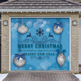 8' x 7' Silver Ornaments on Blue Garage Door Banner - Christmas Holiday Outdoor Decorations