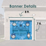 8' x 7' Silver Ornaments on Blue Garage Door Banner - Christmas Holiday Outdoor Decorations