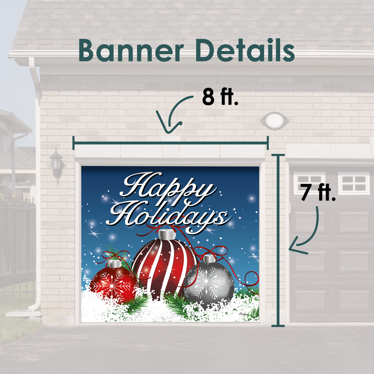 8' x 7' Ornaments in Snow Garage Door Banner - Christmas Holiday Outdoor Decorations