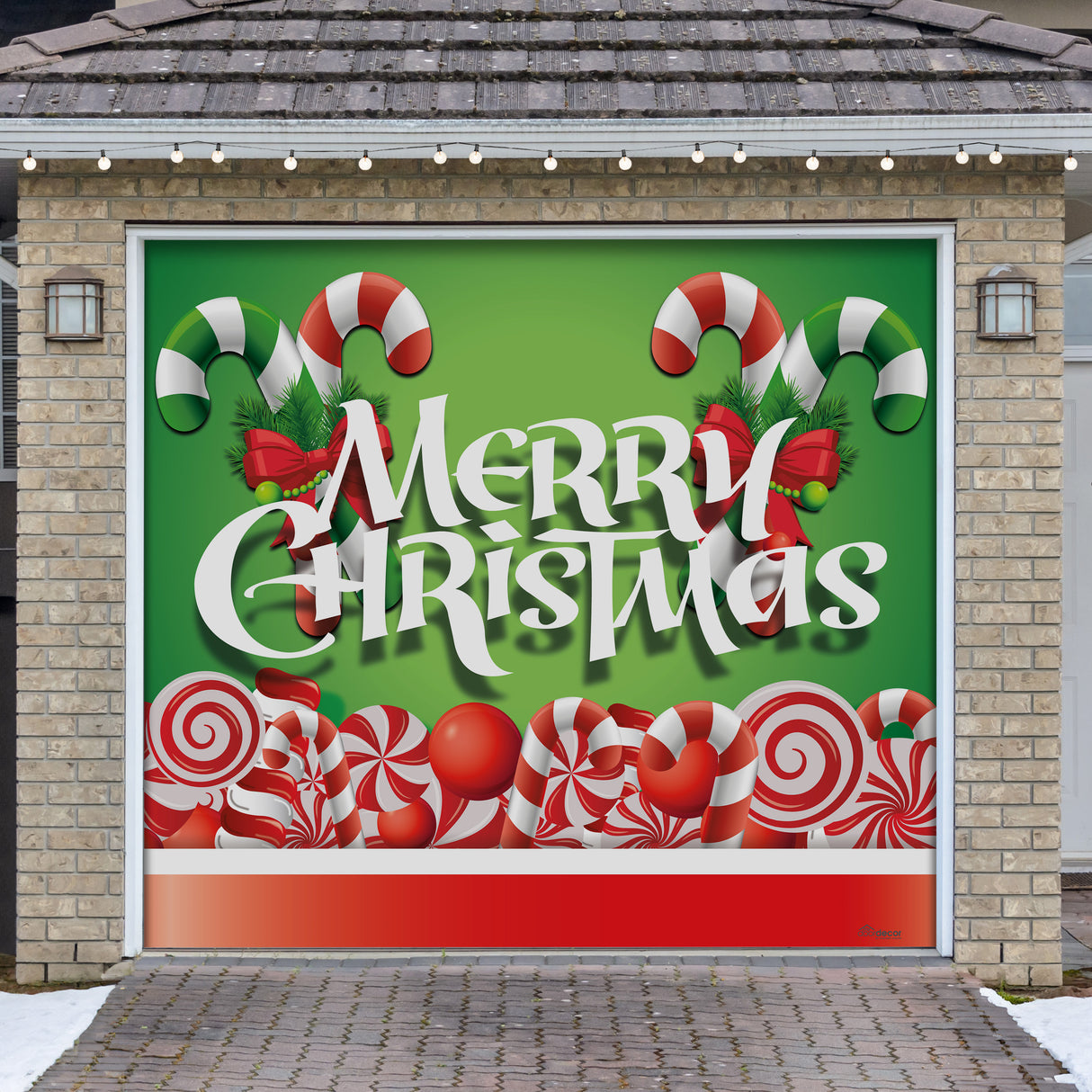 8' x 7' Christmas Candy Garage Door Banner - Holiday Outdoor Decorations