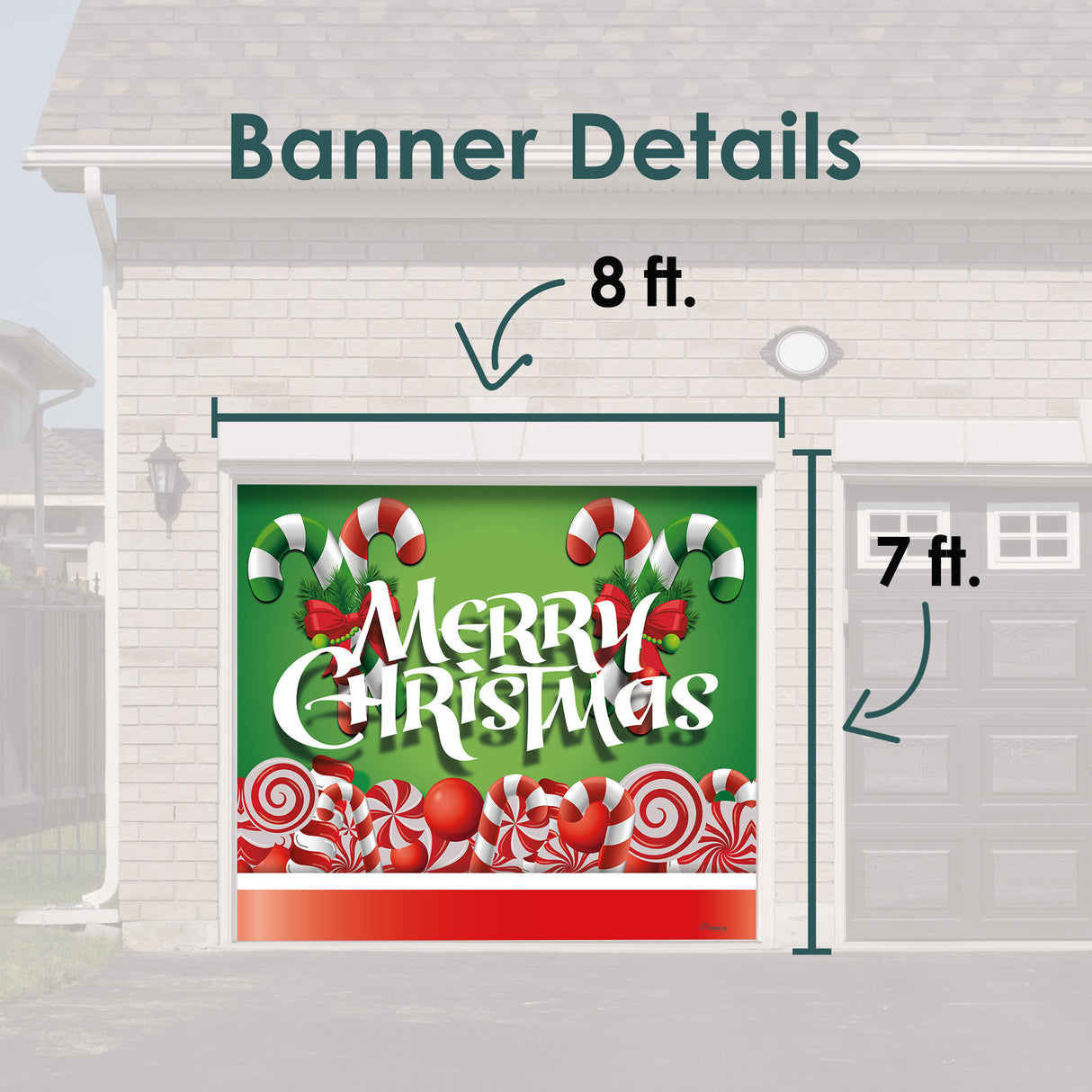 8' x 7' Christmas Candy Garage Door Banner - Holiday Outdoor Decorations