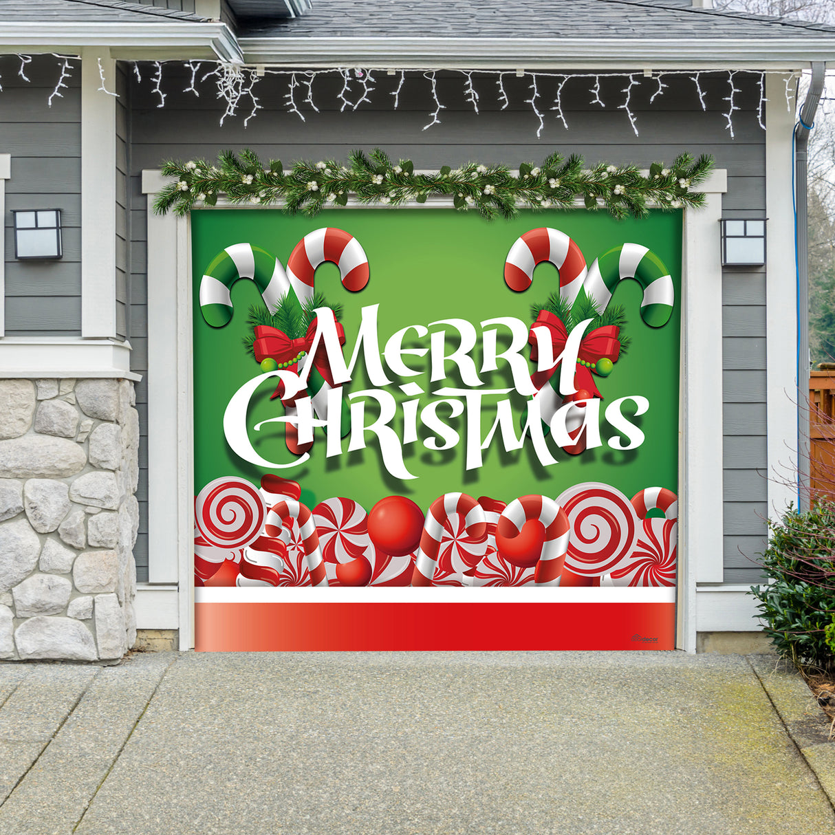 8' x 7' Christmas Candy Garage Door Banner - Holiday Outdoor Decorations