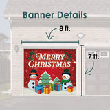 8' x 7' Red Snowman and Trees Garage Door Banner - Christmas Holiday Outdoor Decorations
