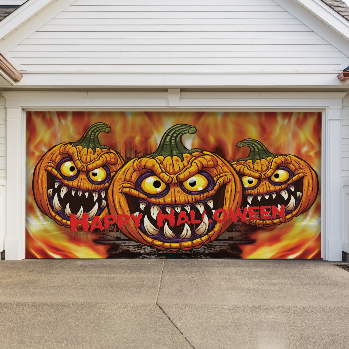 16' x 7' Pumpkin Halloween Garage Door Banner - Spooky Outdoor Décor