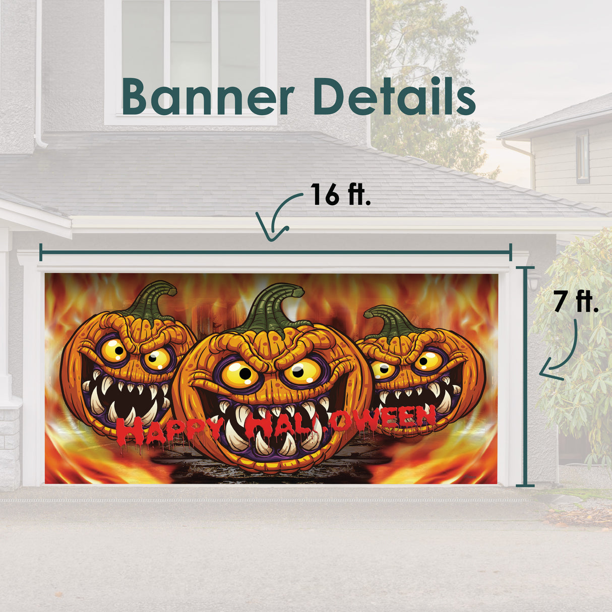 16' x 7' Pumpkin Halloween Garage Door Banner - Spooky Outdoor Décor