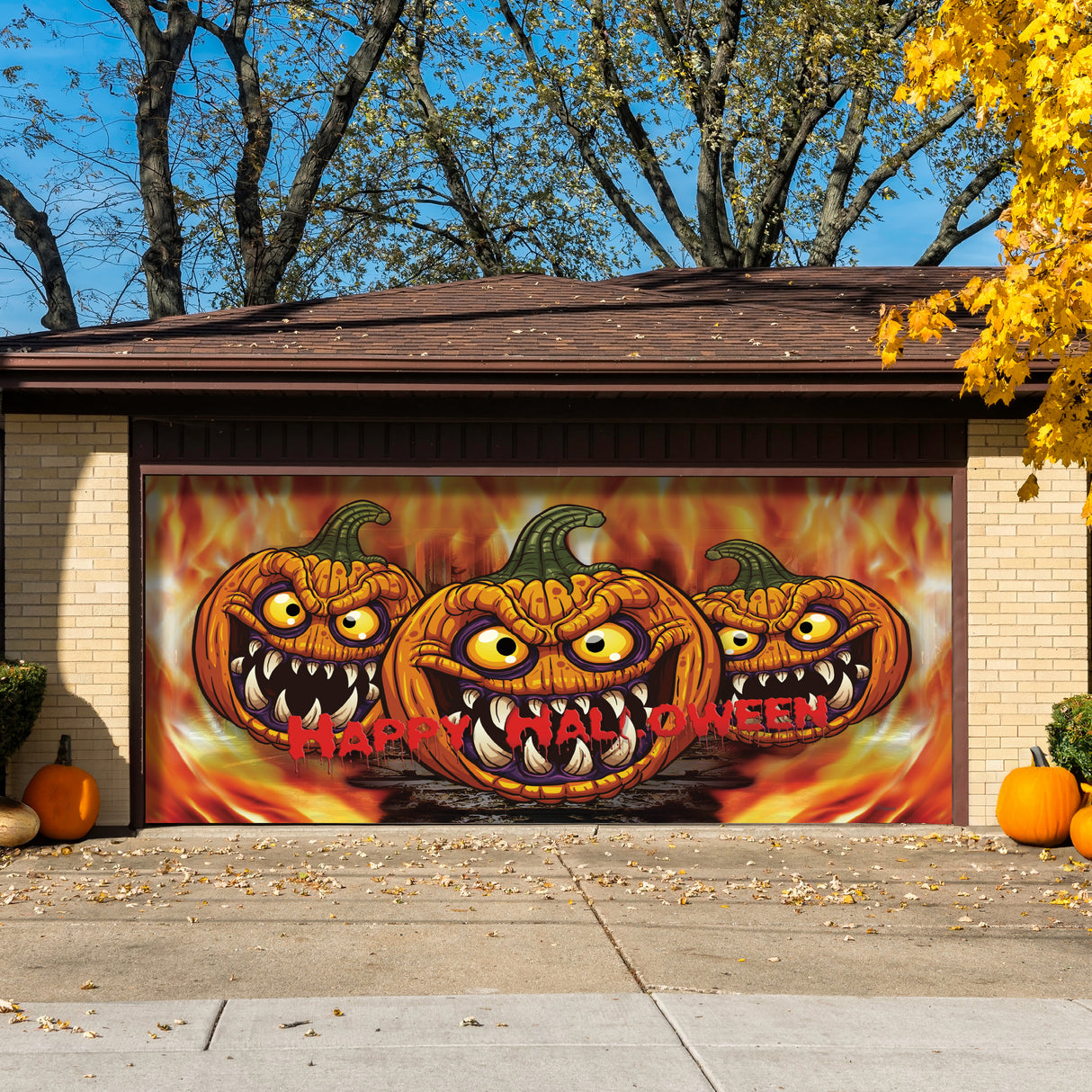 16' x 7' Pumpkin Halloween Garage Door Banner - Spooky Outdoor Décor