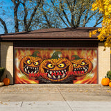 16' x 7' Pumpkin Halloween Garage Door Banner - Spooky Outdoor Décor