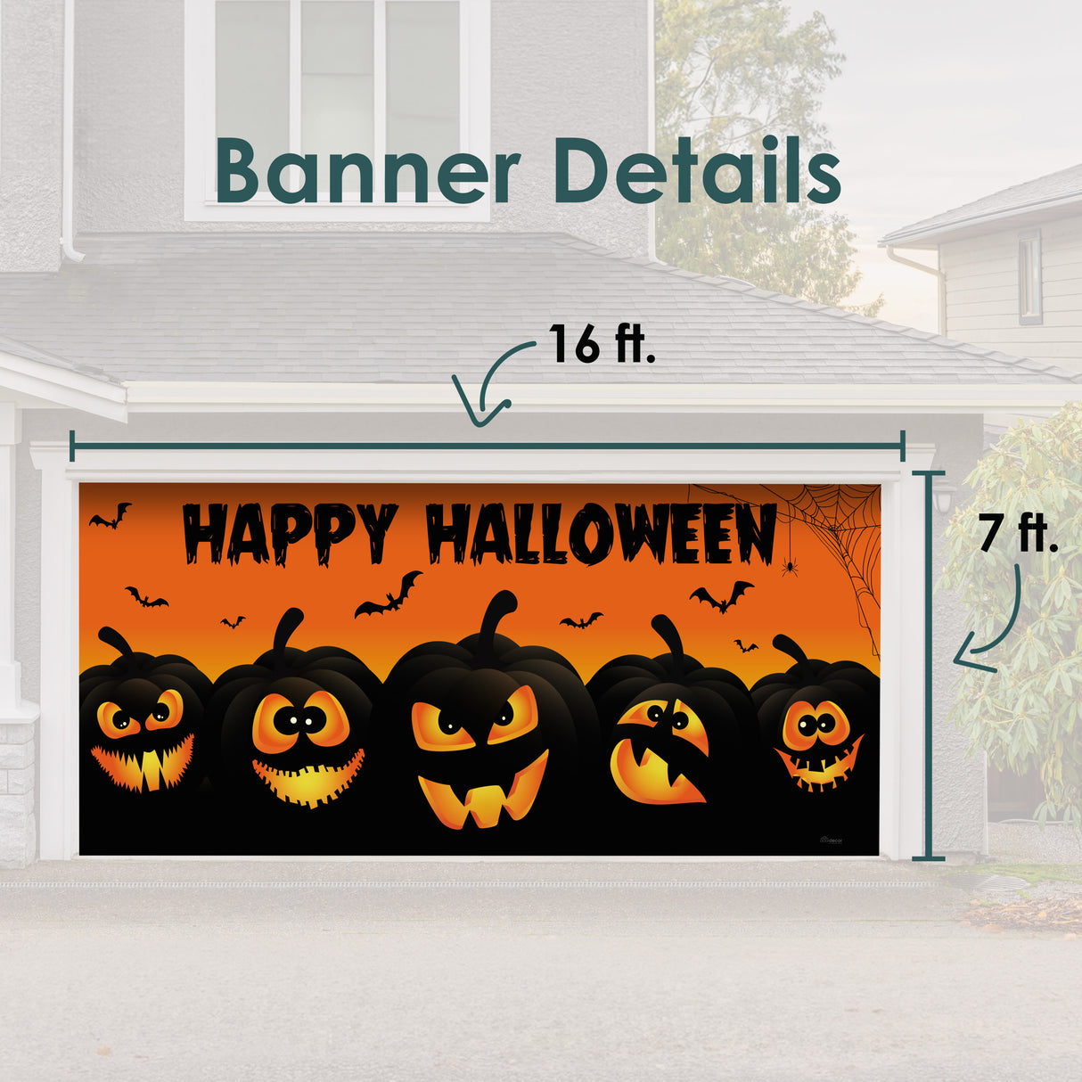 16' x 7' Jack O'Lantern Halloween Garage Door Banner - Spooky Outdoor Décor