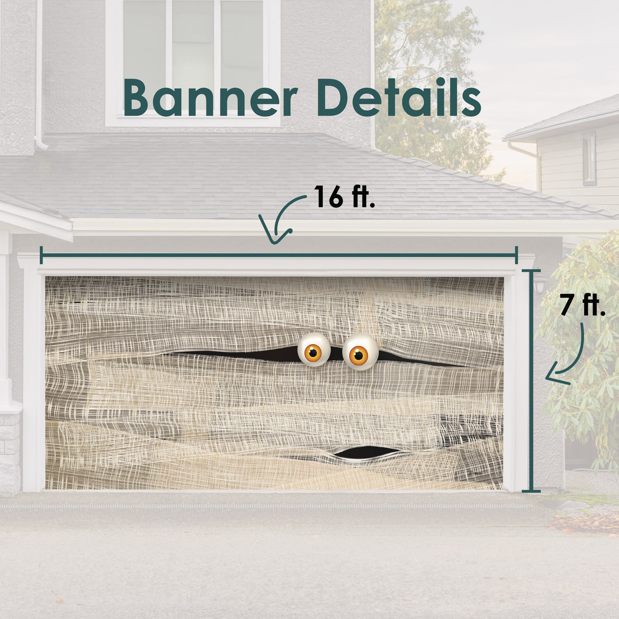 16' x 7' Mummy Halloween Garage Door Banner - Spooky Outdoor Décor