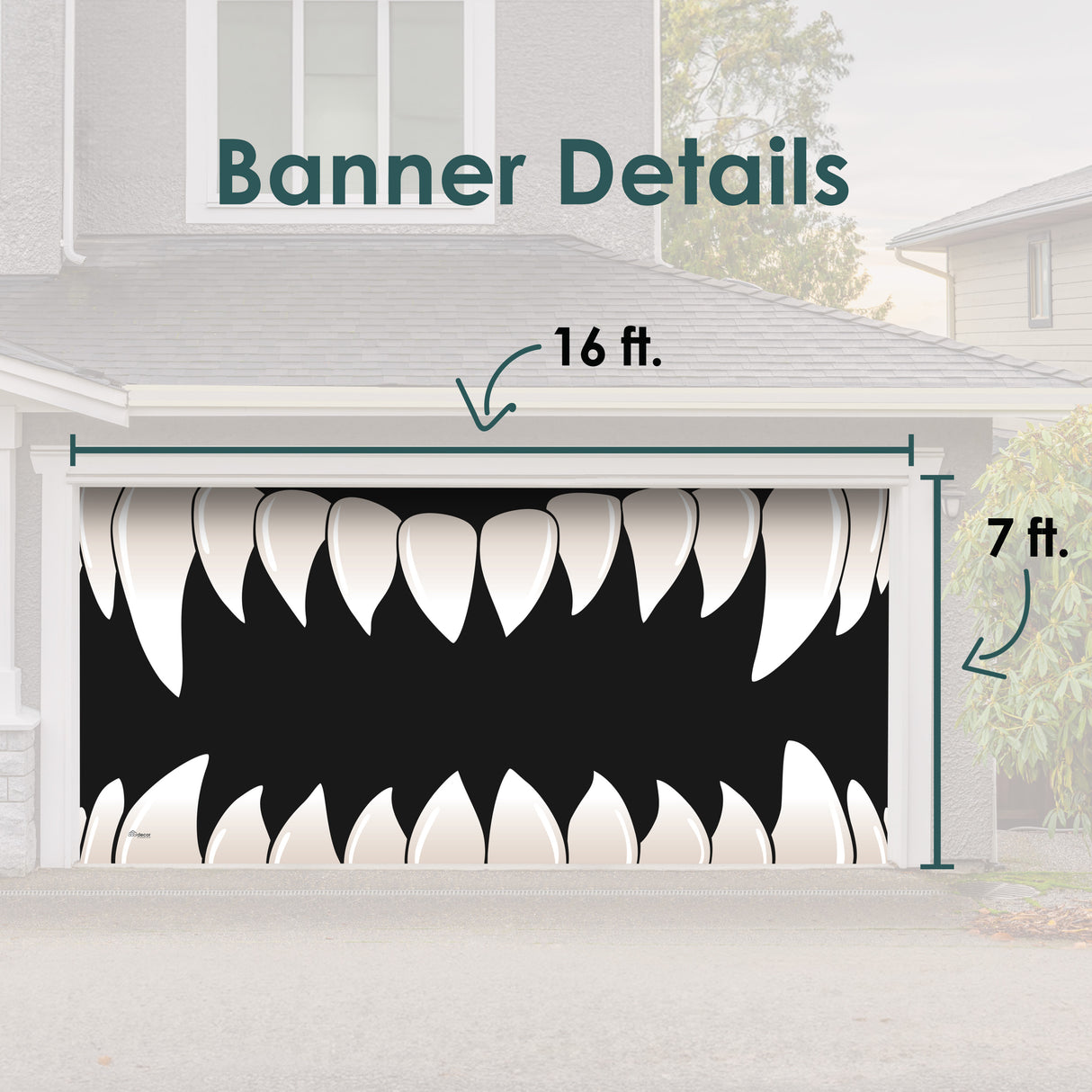 16' x 7' Teeth Halloween Garage Door Banner - Spooky Outdoor Décor