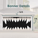 16' x 7' Teeth Halloween Garage Door Banner - Spooky Outdoor Décor