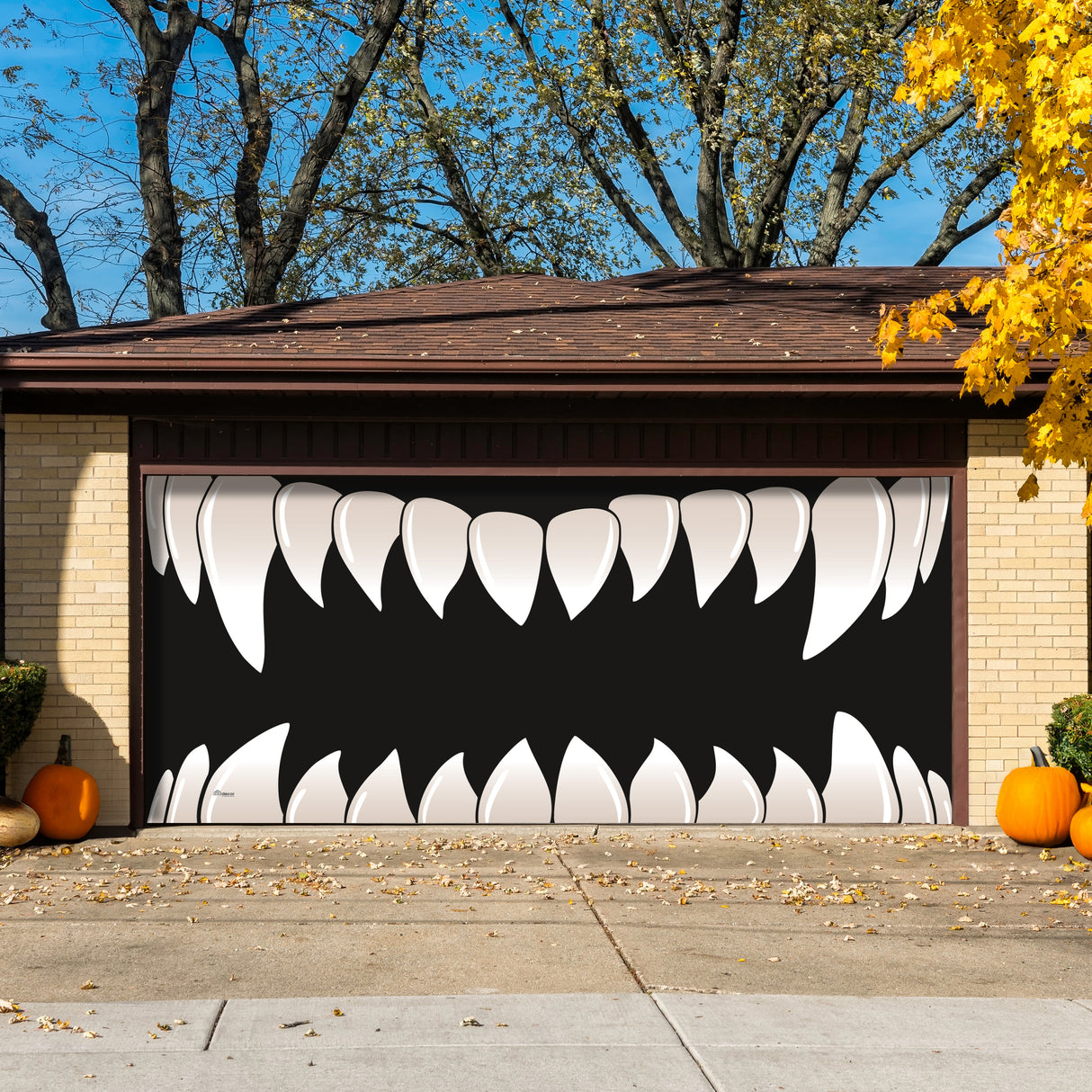 16' x 7' Teeth Halloween Garage Door Banner - Spooky Outdoor Décor