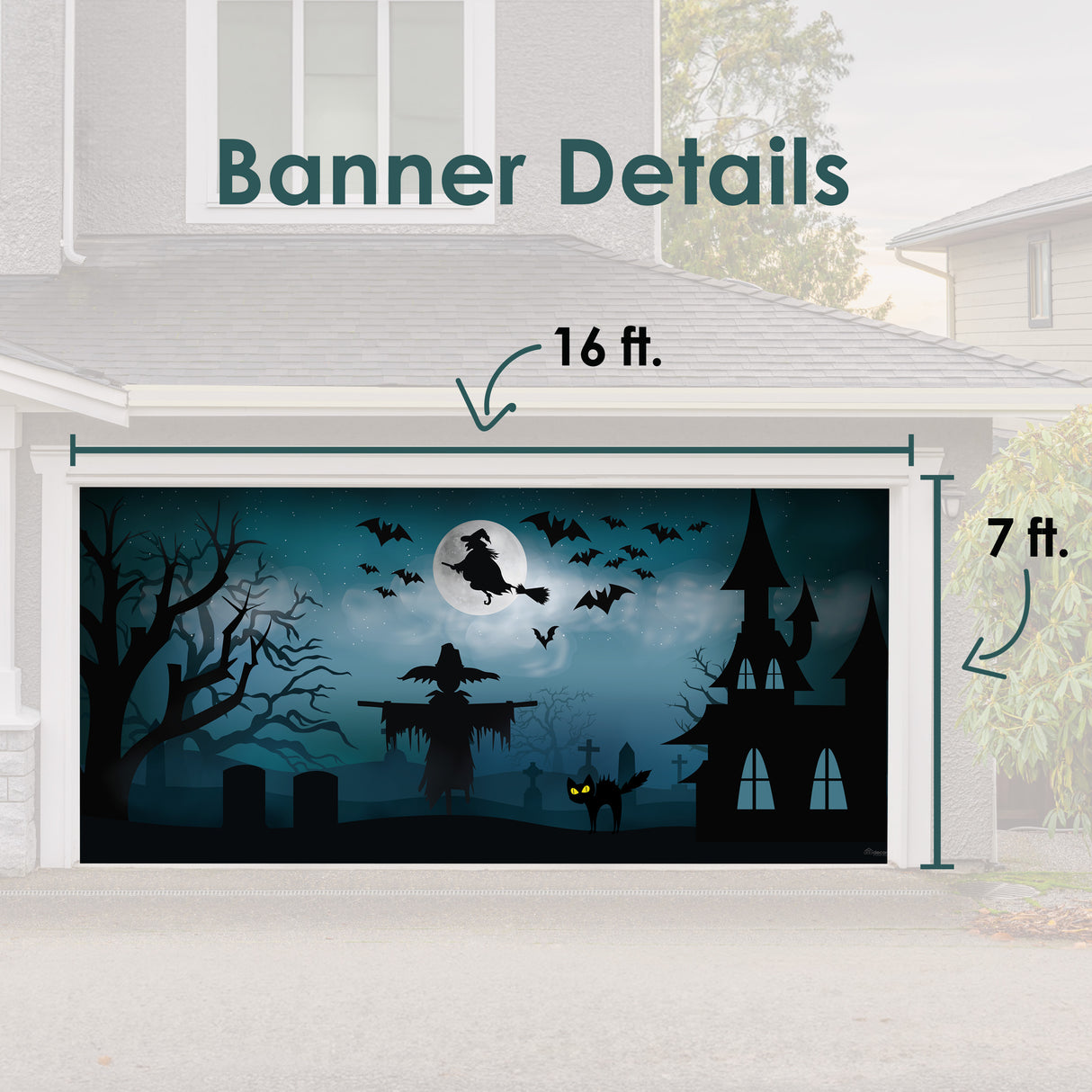 16' x 7' Spooky Graveyard Garage Door Banner - Halloween Outdoor Decorations