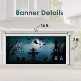 16' x 7' Spooky Graveyard Garage Door Banner - Halloween Outdoor Decorations