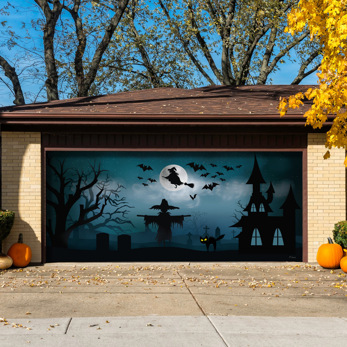 16' x 7' Spooky Graveyard Garage Door Banner - Halloween Outdoor Decorations