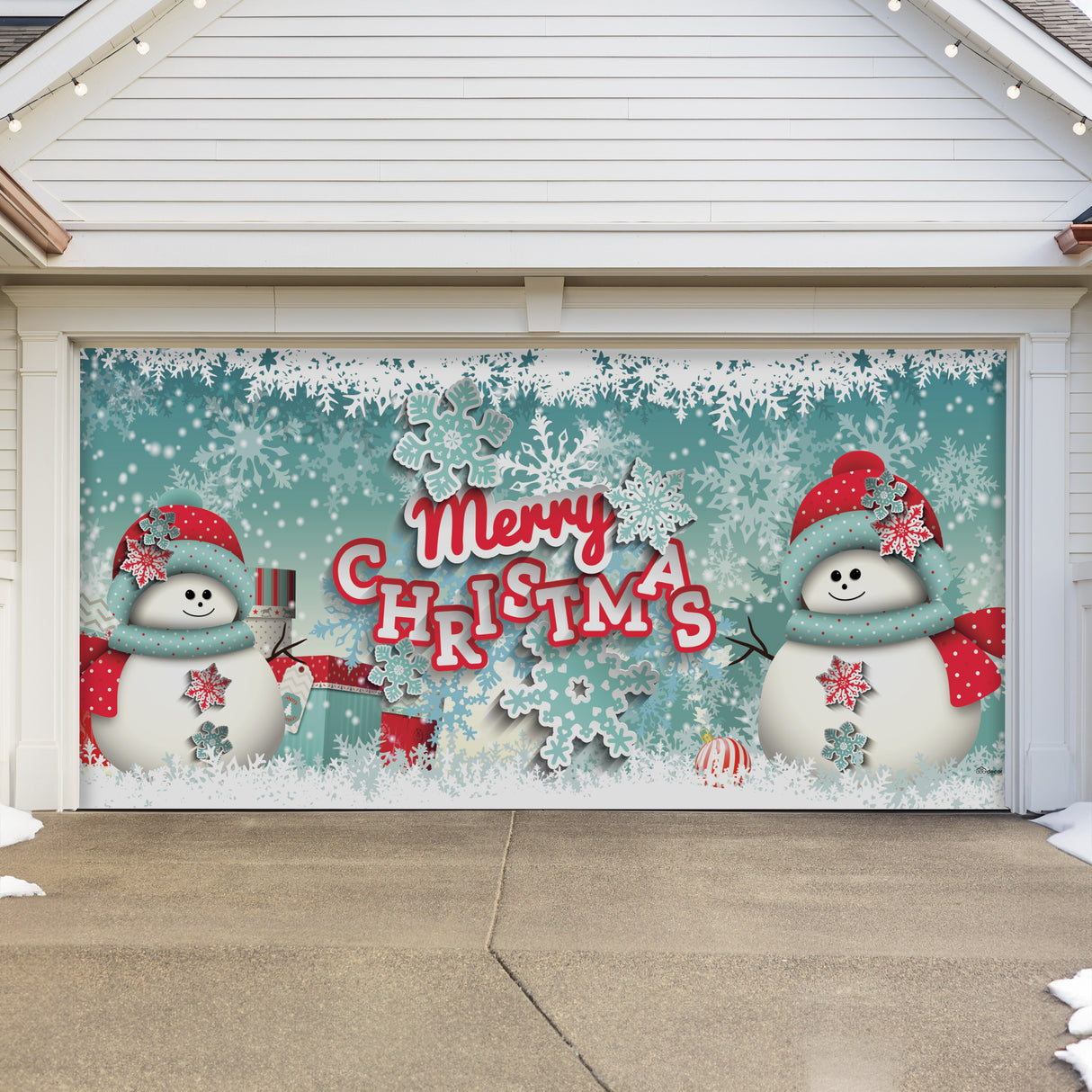 16' x 7' Joyful Snowman Christmas Double Garage Door Banner - Festive Holiday Outdoor Décor