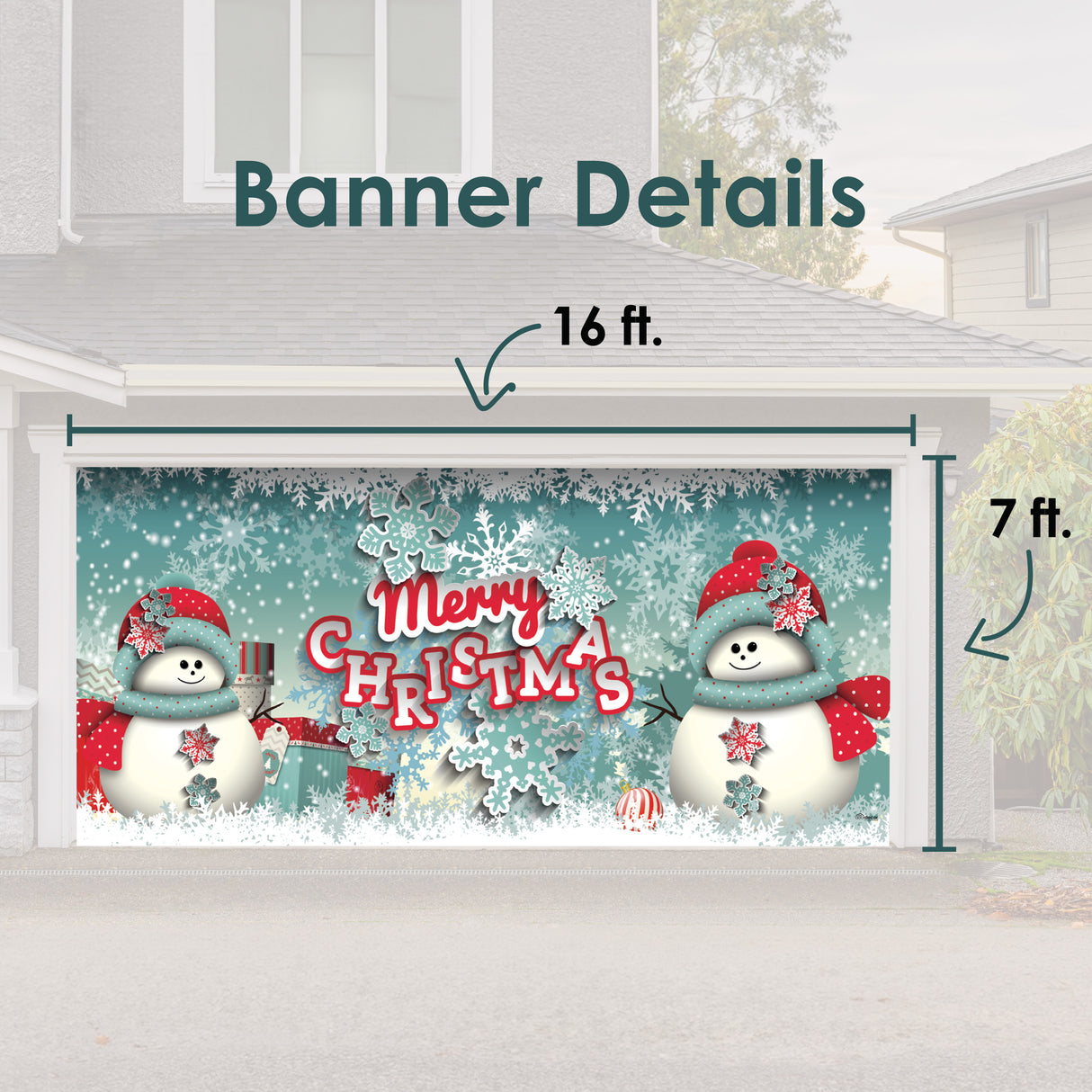16' x 7' Joyful Snowman Christmas Double Garage Door Banner - Festive Holiday Outdoor Décor