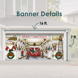 16' x 7' Heartwarming Santa’s Reindeer Barn Double Garage Door Banner - Festive Holiday Déco