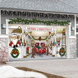 16' x 7' Heartwarming Santa’s Reindeer Barn Double Garage Door Banner - Festive Holiday Déco