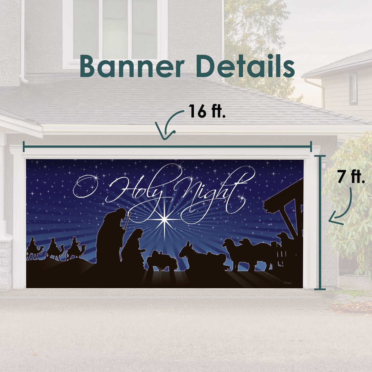 16' x 7' Manger O Holy Night Nativity Double Garage Door Banner - Adoration Christmas Décor