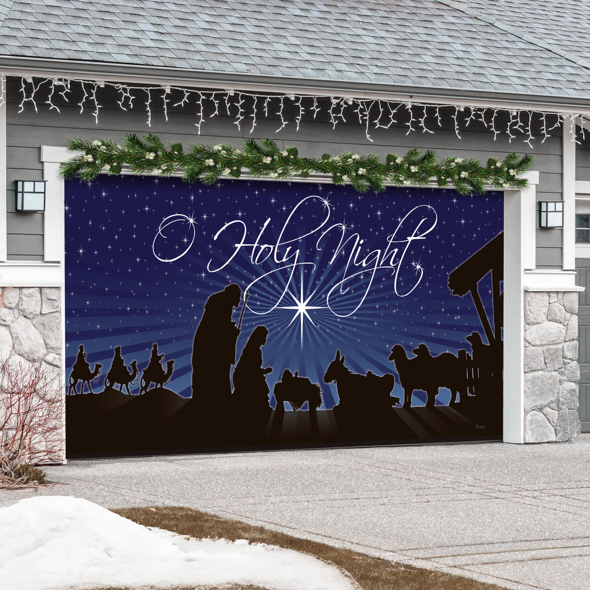 16' x 7' Manger O Holy Night Nativity Double Garage Door Banner - Adoration Christmas Décor