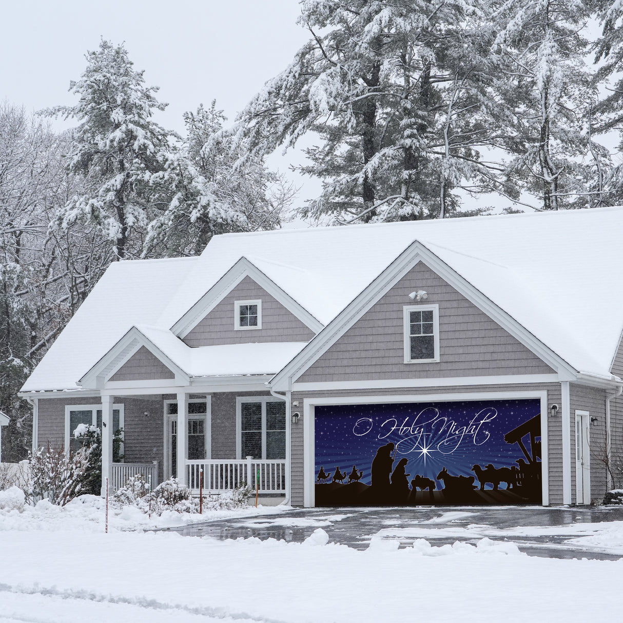 16' x 7' Manger O Holy Night Nativity Double Garage Door Banner - Adoration Christmas Décor
