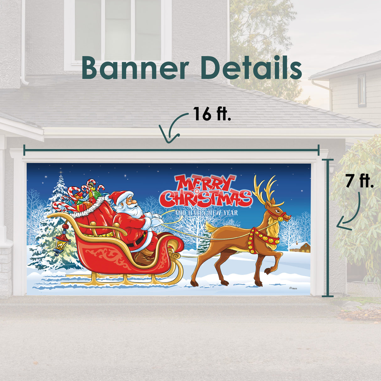16' x 7' Magical Santa’s Sleigh Ride Double Garage Door Banner - Whimsical Holiday Décor