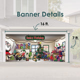 16' x 7' Magical Santa’s Workshop Christmas Double Garage Door Banner - Festive Holiday Décor