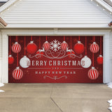 16' x 7' Timeless Red and White Ornaments Christmas Double Garage Door Banner - Elegant Holiday Décor