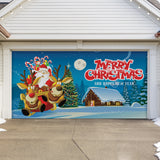 16' x 7' Santa’s Merry Takeoff Christmas Double Garage Door Banner - Magical Festive Outdoor Décor
