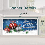 16' x 7' Enchanting Ornaments in the Snow Christmas Double Garage Door Banner - Magical Holiday Décor