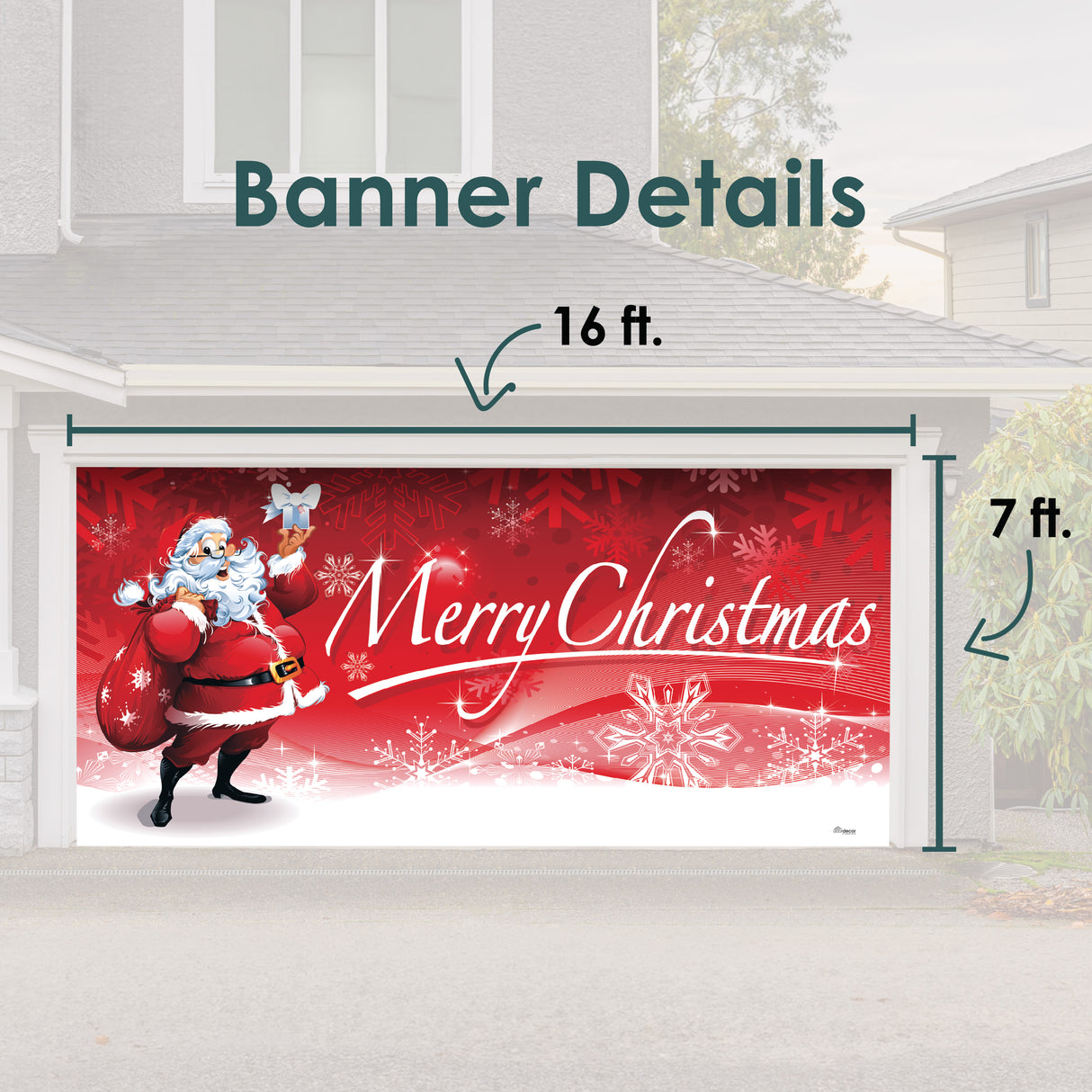 16' x 7' Jolly Santa’s Merry Christmas Double Garage Door Banner - Cheerful Holiday Décor