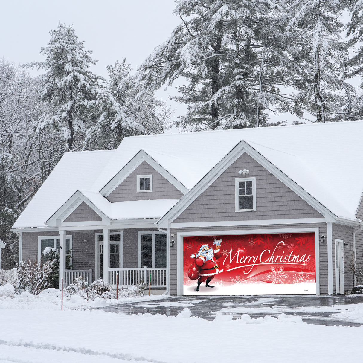 16' x 7' Jolly Santa’s Merry Christmas Double Garage Door Banner - Cheerful Holiday Décor
