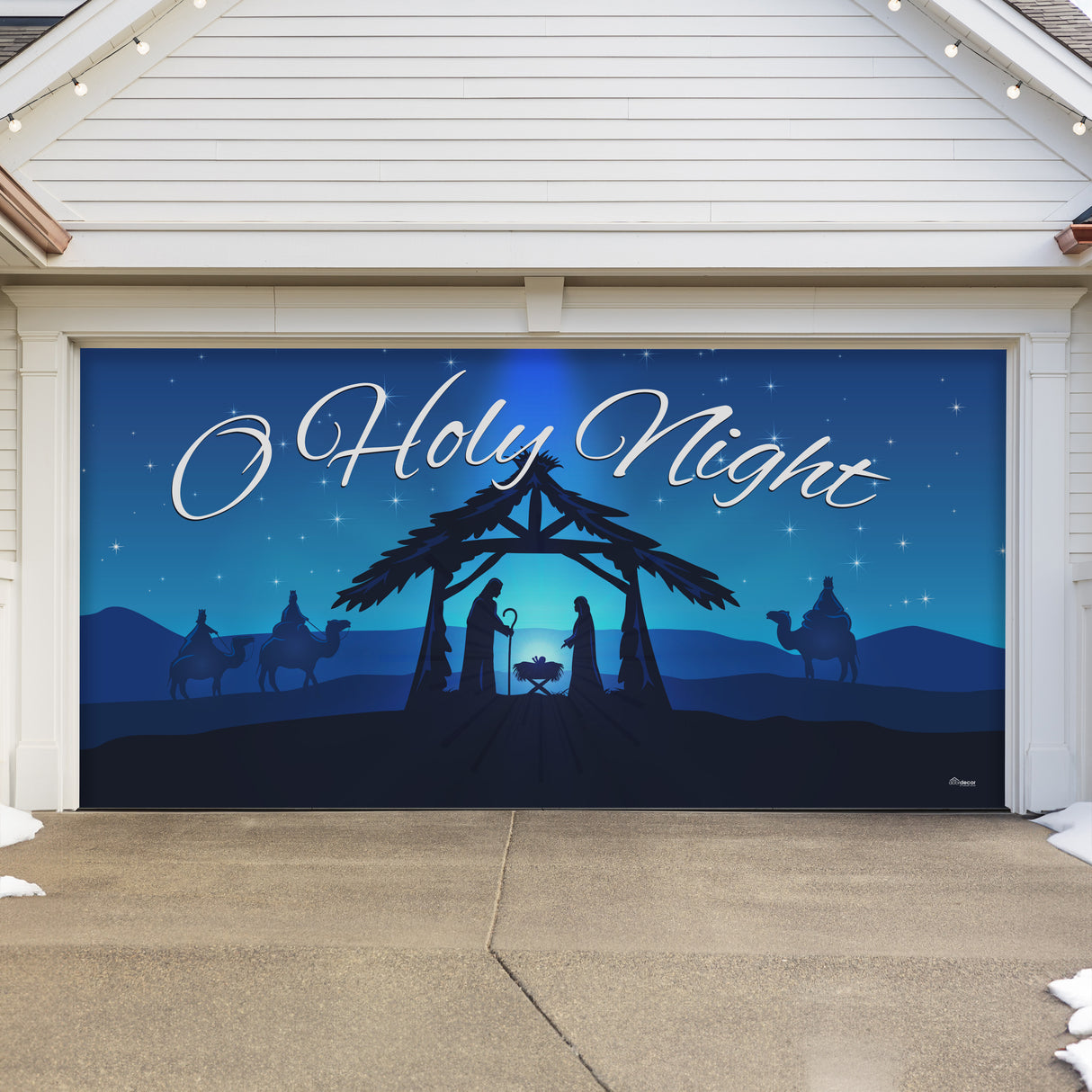 16' x 7' Peaceful O Holy Night Nativity Double Garage Door Banner - Sacred Christmas Décor