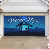 16' x 7' Peaceful O Holy Night Nativity Double Garage Door Banner - Sacred Christmas Décor