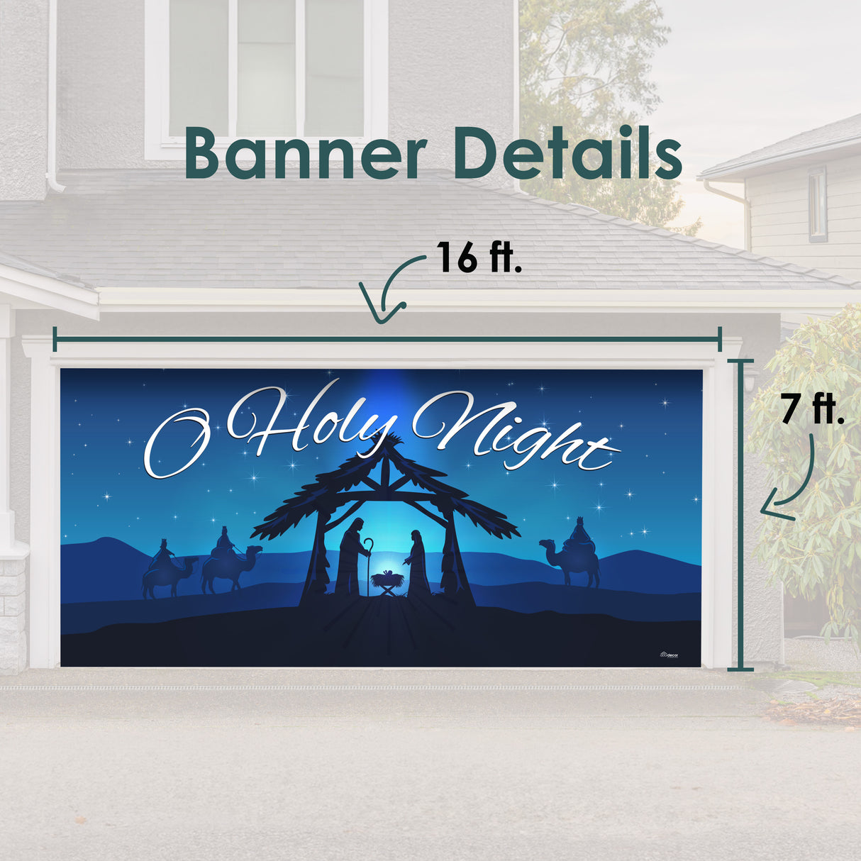 16' x 7' Peaceful O Holy Night Nativity Double Garage Door Banner - Sacred Christmas Décor