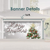 16' x 7' Joyful Merry Christmas Tree Double Garage Door Banner - Festive Holiday Cheer Décor