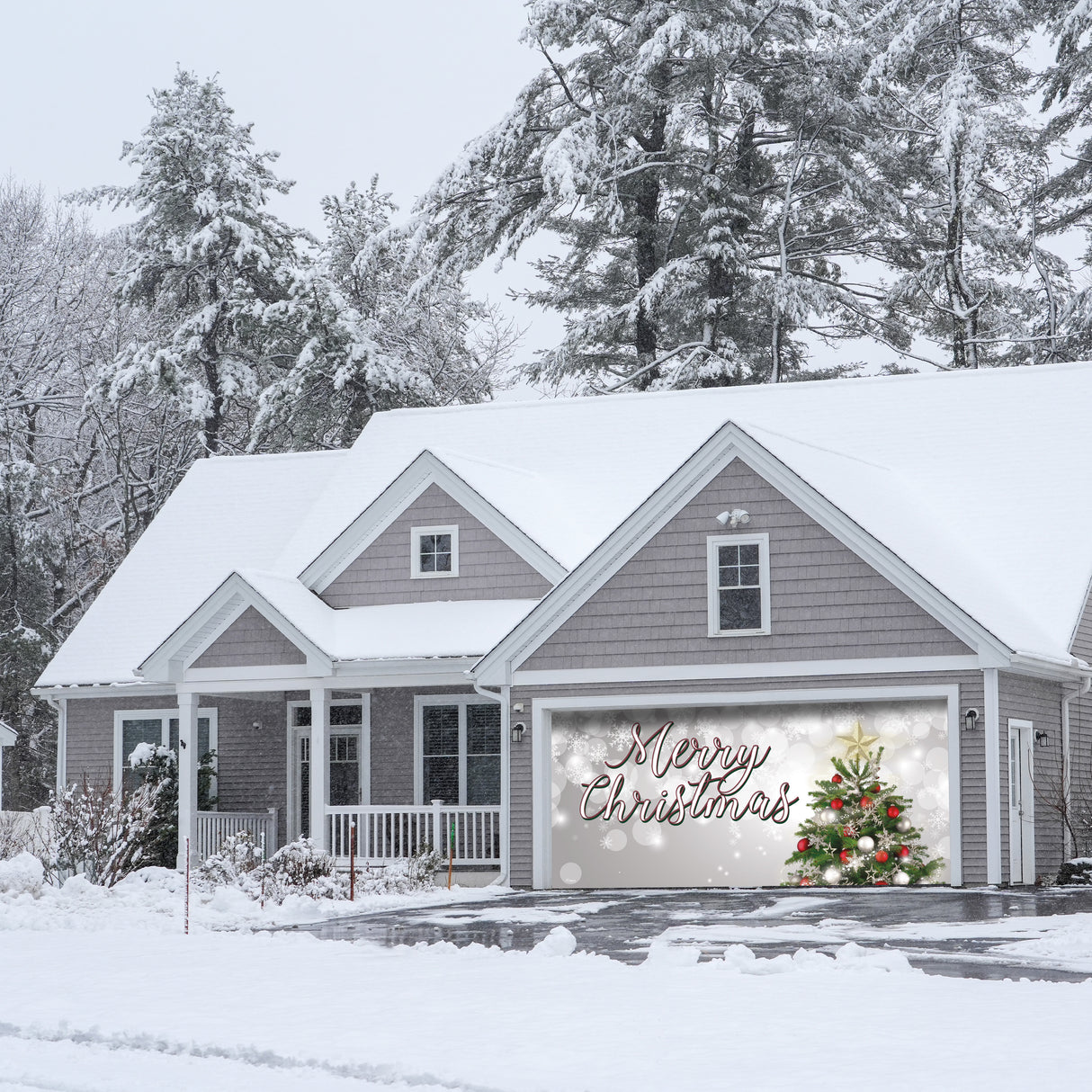 16' x 7' Joyful Merry Christmas Tree Double Garage Door Banner - Festive Holiday Cheer Décor
