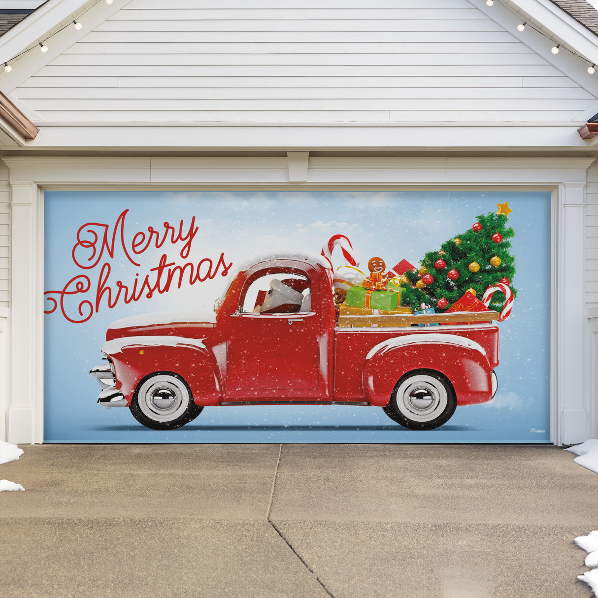16' x 7' Red Truck Christmas Tree Double Garage Door Banner - Classic Holiday Cheer Décor
