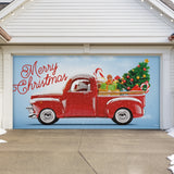 16' x 7' Red Truck Christmas Tree Double Garage Door Banner - Classic Holiday Cheer Décor