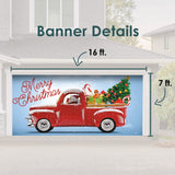 16' x 7' Red Truck Christmas Tree Double Garage Door Banner - Classic Holiday Cheer Décor
