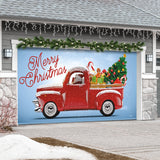 16' x 7' Red Truck Christmas Tree Double Garage Door Banner - Classic Holiday Cheer Décor