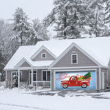 16' x 7' Red Truck Christmas Tree Double Garage Door Banner - Classic Holiday Cheer Décor