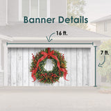 16' x 7' Charming Christmas Wreath Double Garage Door Banner - Heartwarming Holiday Outdoor Décor
