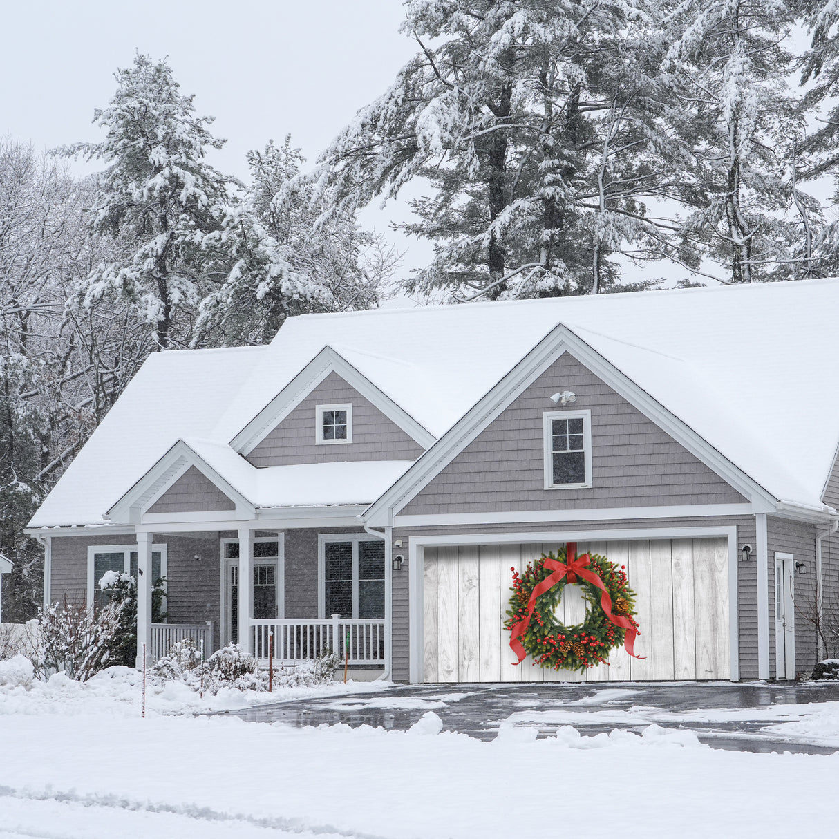 16' x 7' Charming Christmas Wreath Double Garage Door Banner - Heartwarming Holiday Outdoor Décor