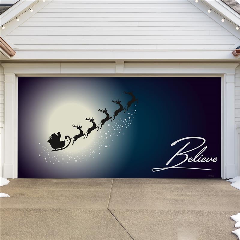 16' x 7' Believe Christmas Double Garage Door Banner - Festive Holiday Décor